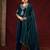 Women's teal heavy velvet embroidered v-neck luxury kurta set with chinon silk dupatta