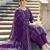 Women's purple muslin printed v-neck luxury kurta set with printed muslin silk dupatta