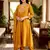 Women's gold vichitra silk embroidered round neck kurta set with dupatta