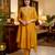 Women's gold vichitra silk embroidered round neck kurta set with dupatta