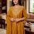 Women's gold vichitra silk embroidered round neck kurta set with dupatta