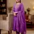 Women's purple vichitra silk embroidered round neck kurta set with dupatta