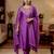 Women's purple vichitra silk embroidered round neck kurta set with dupatta