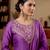 Women's purple vichitra silk embroidered round neck kurta set with dupatta