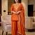 Women's orange vichitra silk embroidered v-neck luxury kurta set with dupatta