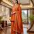 Women's orange vichitra silk embroidered v-neck luxury kurta set with dupatta