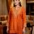 Women's orange vichitra silk embroidered v-neck luxury kurta set with dupatta