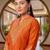 Women's orange vichitra silk embroidered v-neck luxury kurta set with dupatta