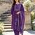Women's purple muslin printed v-neck luxury kurta set with printed muslin silk dupatta