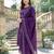 Women's purple muslin printed v-neck luxury kurta set with printed muslin silk dupatta