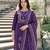 Women's purple muslin printed v-neck luxury kurta set with printed muslin silk dupatta