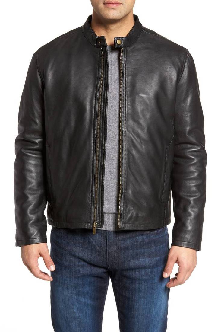Men's genuine lambskin leather jacket leather motorcycle biker racer style jacket-cl-m96