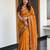 Orange blended cotton embroidered zari work saree with blouse