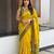 Gold blended cotton embroidered zari work saree with blouse