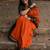 Orange dark green blended cotton woven zari work saree with blouse