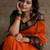 Orange dark green blended cotton woven zari work saree with blouse