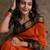 Orange dark green blended cotton woven zari work saree with blouse