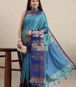 Light blue pure cotton woven zari work saree with blouse
