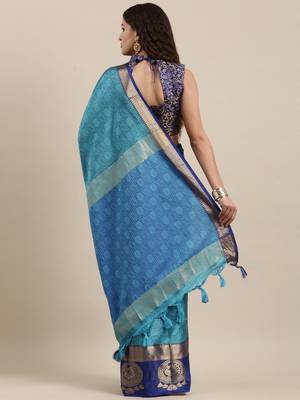 Light blue pure cotton woven zari work saree with blouse 3