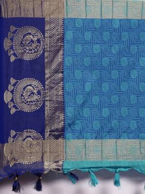 Light blue pure cotton woven zari work saree with blouse 4