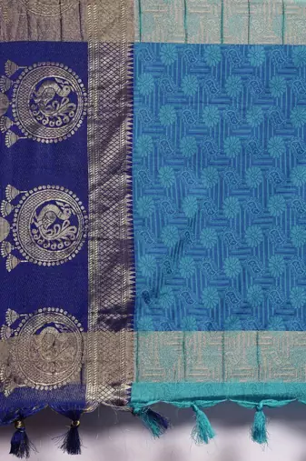 Light blue pure cotton woven zari work saree with blouse
