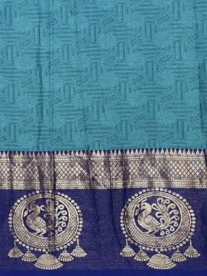 Light blue pure cotton woven zari work saree with blouse 5