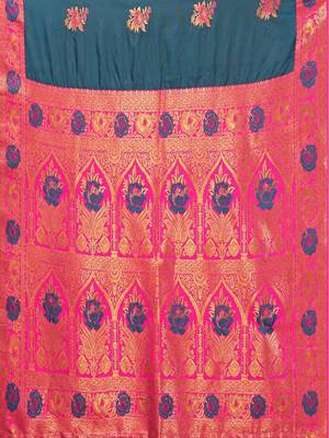 Dark blue pure silk woven zari work saree with blouse 5