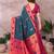 Dark blue blended cotton woven zari work saree with blouse