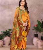 Gold blended cotton woven zari work saree with blouse