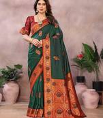 Green pure silk woven zari work saree with blouse