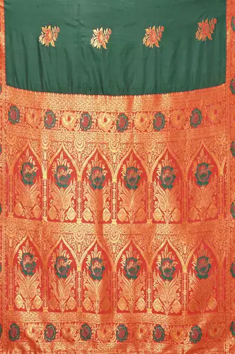 Green pure silk woven zari work saree with blouse