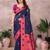 Dark blue pure silk woven zari work saree with blouse
