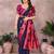 Dark blue pure silk woven zari work saree with blouse