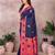 Dark blue pure silk woven zari work saree with blouse
