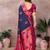 Dark blue pink blended cotton woven zari work saree with blouse