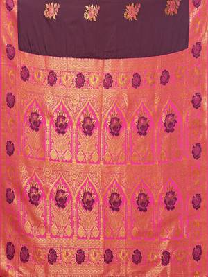 Magenta blended cotton woven zari work saree with blouse 5