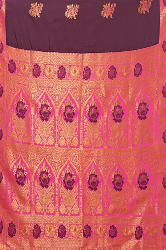 Magenta blended cotton woven zari work saree with blouse