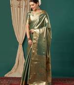 Dark green pure silk woven zari work saree with blouse
