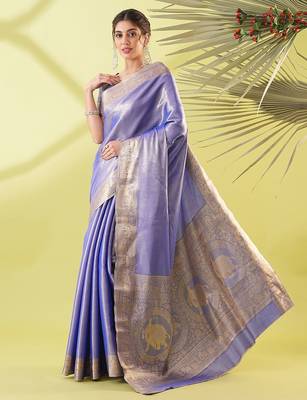 Blue pure silk woven zari work saree with blouse 1