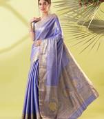 Blue pure silk woven zari work saree with blouse