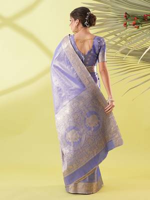 Blue pure silk woven zari work saree with blouse 3
