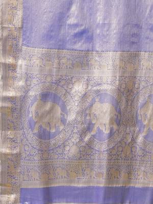 Blue pure silk woven zari work saree with blouse 5