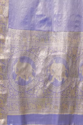 Blue pure silk woven zari work saree with blouse