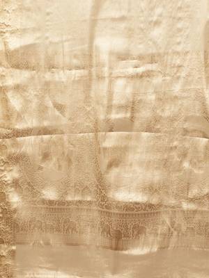 Beige pure silk woven zari work saree with blouse 5