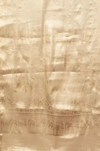 Beige pure silk woven zari work saree with blouse