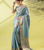 Light blue pure silk woven zari work saree with blouse