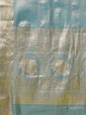 Light blue pure silk woven zari work saree with blouse 5