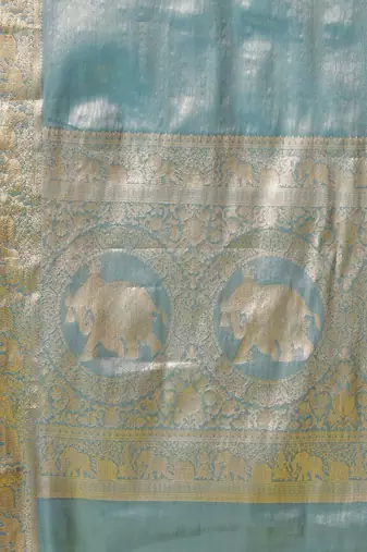 Light blue pure silk woven zari work saree with blouse