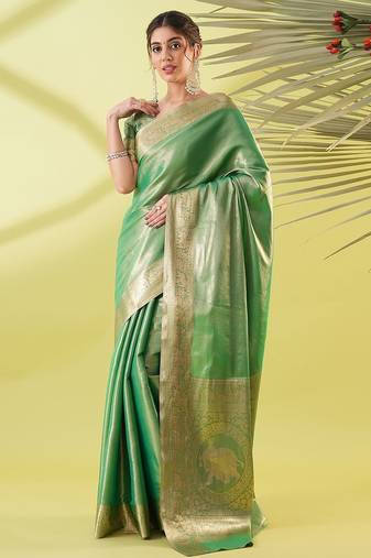 Light green pure silk woven zari work saree with blouse