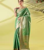 Light green pure silk woven zari work saree with blouse